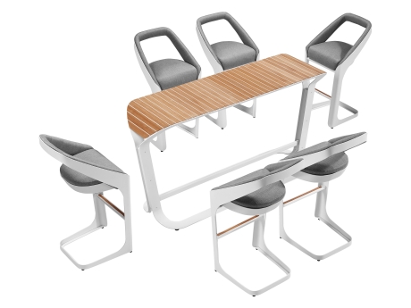Set masa si scaune bar de lux gradina Higold Onda Designed by Pininfarina Italy, masa si 6 scaune, gri, cadru alb