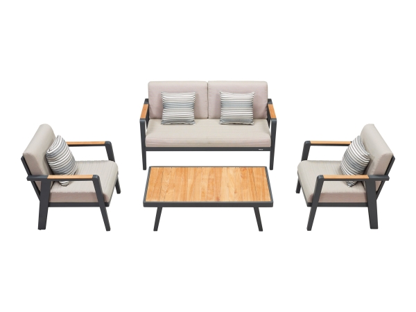 Set mobilier de gradina / terasa Higold Emoti, 2 fotolii, canapea si masuta, gri