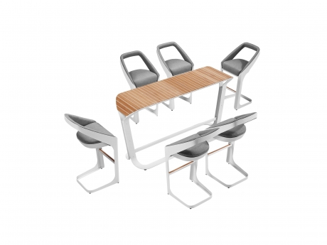Set masa si scaune bar de lux gradina Higold Onda Designed by Pininfarina Italy, masa si 6 scaune, gri, cadru alb