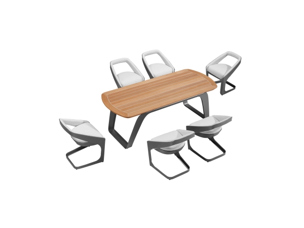 Set masa si scaune lux de gradina Higold Onda Designed by Pininfarina Italy, masa si 6 scaune, alb, cadru gri