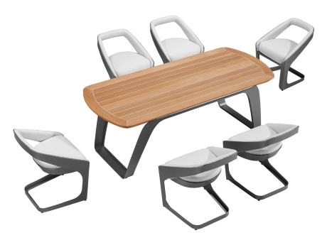 Set masa si scaune lux de gradina Higold Onda Designed by Pininfarina Italy, masa si 6 scaune, alb, cadru gri