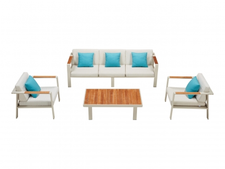Set mobilier gradina si terasa Higold Nofi pentru 5 persoane, 2 fotolii, canapea 3 locuri si masuta, bej