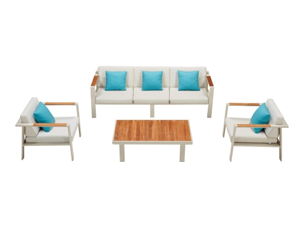 Set mobilier de gradina / terasa Higold Nofi, 2 fotolii, canapea si masuta, bej