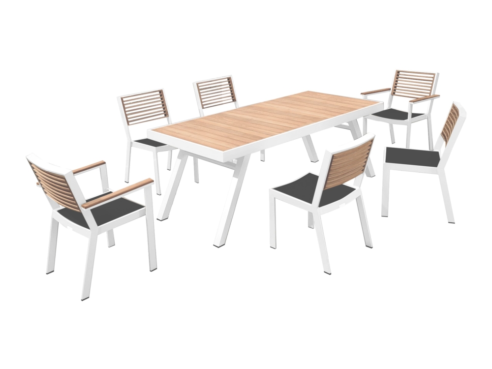 Set mobilier de gradina / terasa Higold York, masa dreptunghiulara si 6 scaune, alb