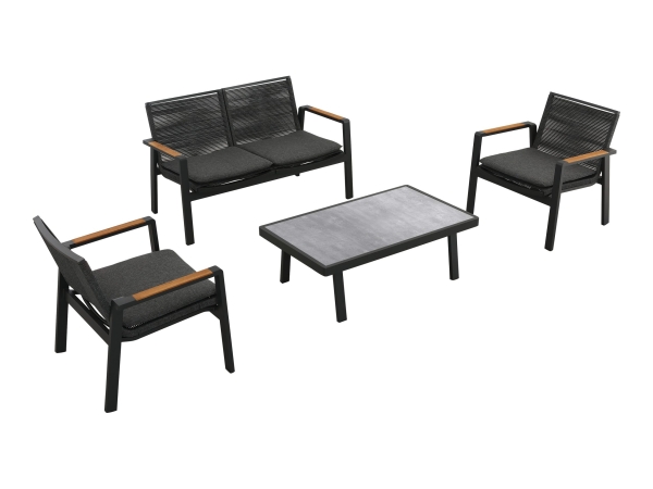 Set mobilier de gradina / terasa Higold Nofi 3.0, 2 fotolii, canapea si masuta, negru