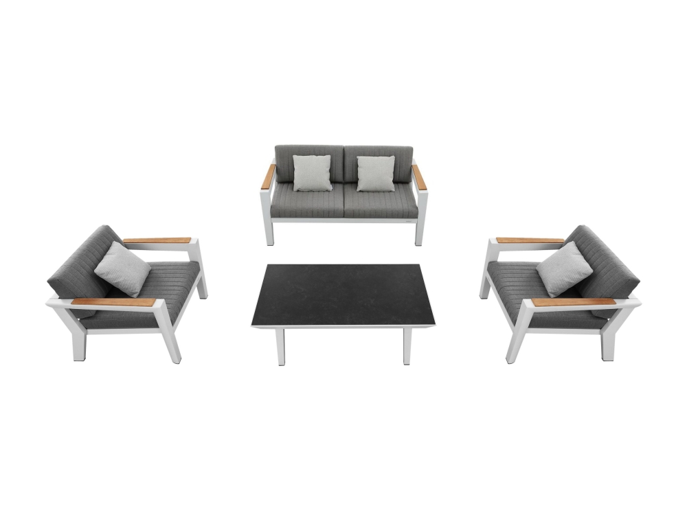 Set mobilier de gradina / terasa Higold Champion, 2 fotolii, canapea si masuta, alb