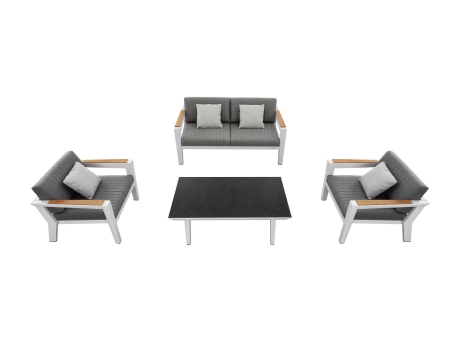 Set mobilier gradina si terasa Higold Champion, 2 fotolii, canapea 2 locuri si masuta, alb