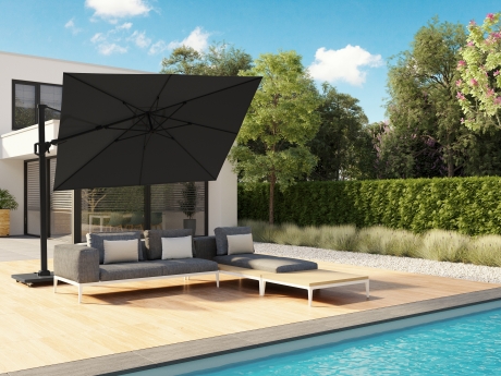 Umbrela terasa Platinum Challenger T2 Premium, 3x3 m, patrata, antracit, suport granit Modena negru 90 kg inclus