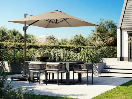 Umbrela terasa Platinum Voyager T1, 3x2 m, dreptunghiulara, bej, suport granit Modena negru 90 kg inclus