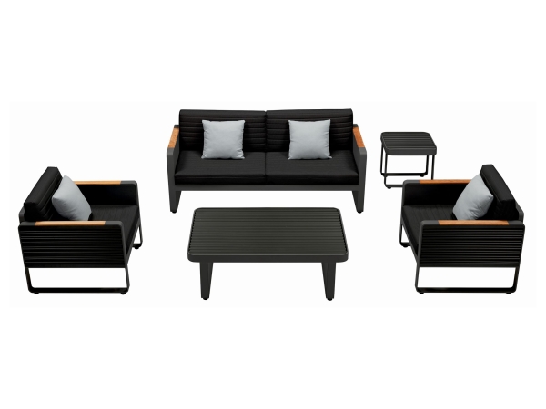 Set mobilier de gradina si terasa Higold Airport, 2 fotolii, canapea si masuta, negru ( Full Black)
