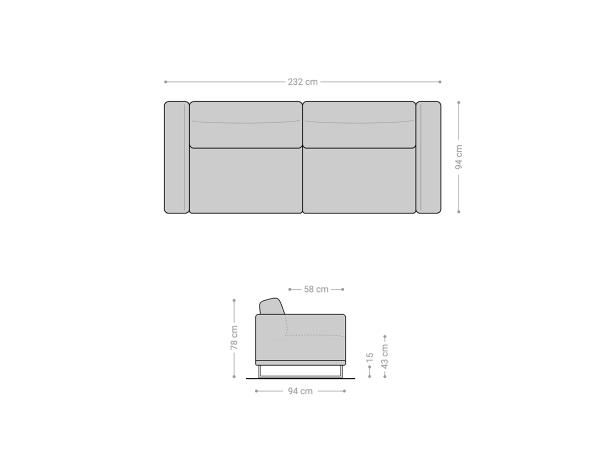 Canapea cu 3 locuri Montanaa 235x95 Antracit Piele naturala Nucleu cu arcuri produsa de W. Schillig