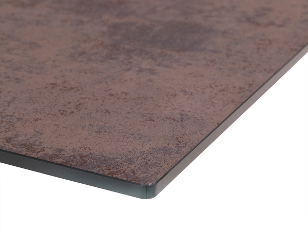 Masa de sufragerie Edge 180/220x90cm Sticla maro antic Picior central in forma de V Negru Extensibila