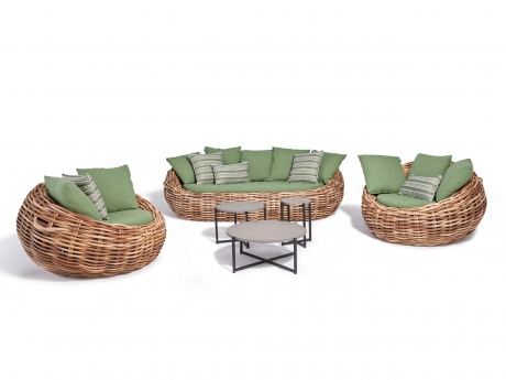 Set mobilier gradina si terasa Apple Bee Cocoon Premium, canapea 3 locuri, 2 fotolii si set 3 masute de cafea, verde