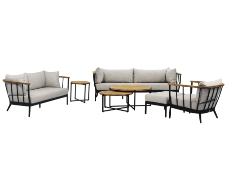 Set mobilier gradina si terasa Apple Bee Condor, canapele, otoman, fotoliu si set masute de cafea, bej, cadru din aluminiu negru