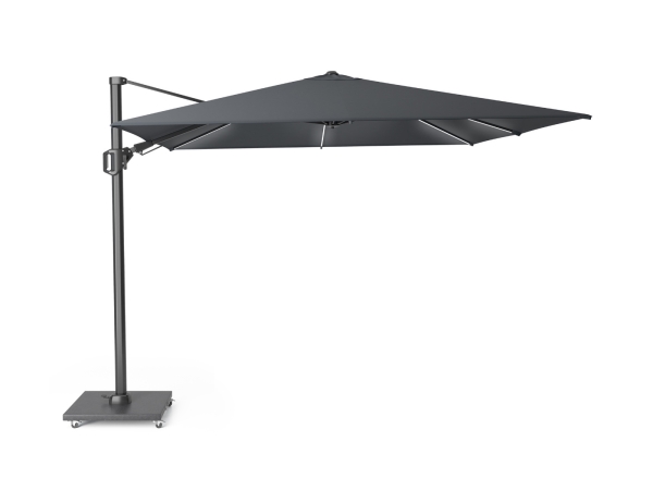 Set umbrela terasa / gradina Platinum Challenger T2 Premium cu LED, 3x3 m, patrata, antracit, suport granit Sorrento negru 90 kg inclus