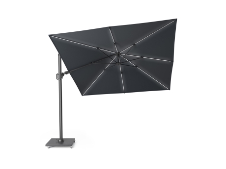 Umbrela terasa Platinum Challenger T2 Glow cu LED, 3x3 m, patrata, antracit, suport granit Modena negru 90 kg inclus