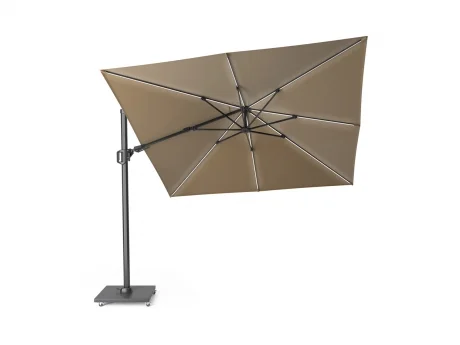 Umbrela terasa Platinum Challenger T2 Glow cu LED, 3x3 m, patrata, bej, suport granit Modena negru 90 kg inclus