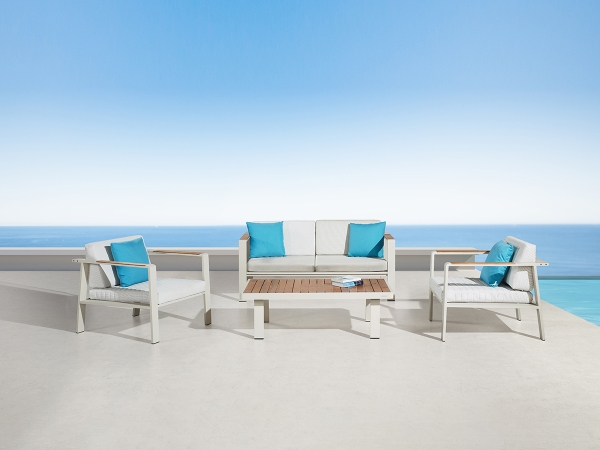 Set mobilier de gradina si terasa Higold Nofi, 2 fotolii, canapea si masuta, bej