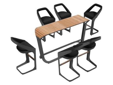 Set masa si scaune bar de lux gradina Higold Onda Designed by Pininfarina Italy, masa si 6 scaune, negru, cadru negru