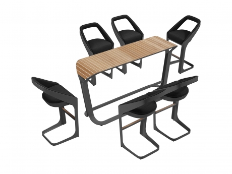 Set masa si scaune bar de lux gradina Higold Onda Designed by Pininfarina Italy, masa si 6 scaune, negru, cadru negru