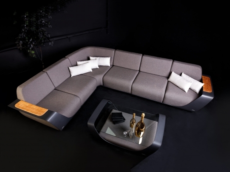 Set mobilier gradina de lux Higold Onda Designed by Pininfarina Italy, coltar si masuta, 5 locuri, negru, cadru negru