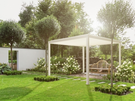 Pergola Reflect manuala pentru gradina si terasa, aluminiu, alb, 3x4 m