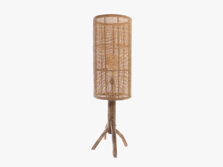 Lampa de podea din ratan si lemn de tec, natural, diametru 40 cm, inaltime 135 cm