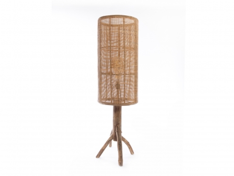Lampa de podea din ratan si lemn de tec, natural, diametru 40 cm, inaltime 135 cm