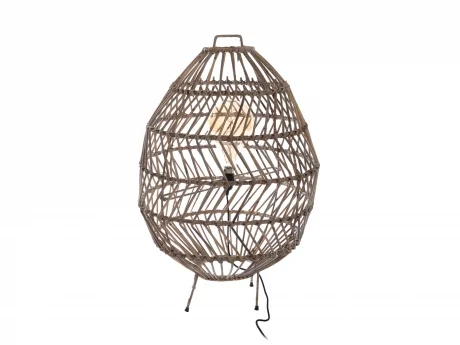 Lampa de podea din ratan si lemn, gri, diametru 63 cm, inaltime 94 cm