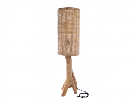 Lampa de podea din ratan si lemn de tec, natural, diametru 30 cm, inaltime 115 cm