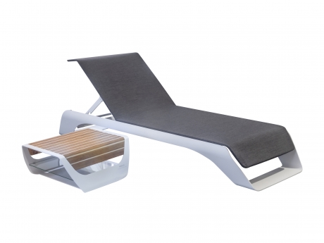 Set sezlong gradina de lux Higold Onda Designed by Pininfarina Italy, sezlong si masuta de cafea, gri, cadru alb
