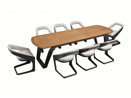 Set masa si scaune lux de gradina Higold Onda Designed by Pininfarina Italy, masa si 8 scaune, alb