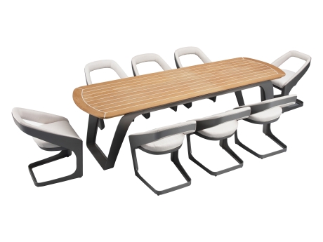 Set masa si scaune lux de gradina Higold Onda Designed by Pininfarina Italy, masa si 8 scaune, alb, cadru gri