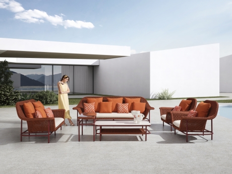 Set mobilier gradina si terasa Higold Lisboa, canapea 3 locuri, canapea 2 locuri, 2 fotolii, 2 masute, portocaliu