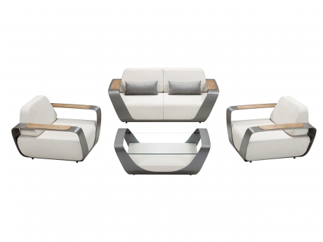 Set mobilier gradina de lux Higold Onda Designed by Pininfarina Italy, 2 fotolii, canapea 2 locuri, masuta de cafea, alb, cadru gri