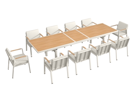Privat: Set masa si scaune gradina Higold Nofi 2.0, 10 scaune cu perne si masa dreptunghiulara extensibila, bej