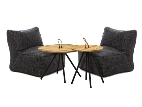 Set mobilier gradina 2 fotolii puf Roolf Living Dotty mediu antracit si 2 masute de cafea