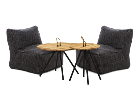 Set mobilier gradina 2 fotolii puf Roolf Living Dotty mediu antracit si 2 masute de cafea