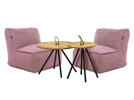 Set mobilier gradina 2 fotolii puf Roolf Living Dotty mediu roz si 2 masute de cafea
