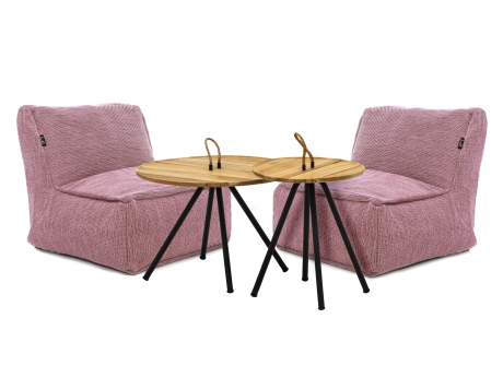 Set mobilier gradina 2 fotolii puf Roolf Living Dotty mediu roz si 2 masute de cafea