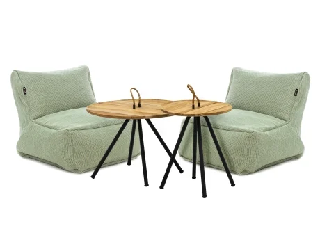 Set mobilier gradina 2 fotolii puf Roolf Living Dotty mediu verde si 2 masute de cafea