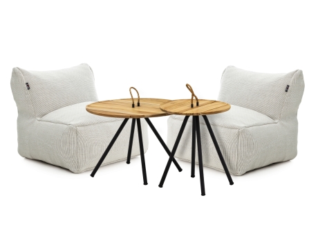 Set mobilier gradina 2 fotolii puf Roolf Living Dotty mediu alb si 2 masute de cafea
