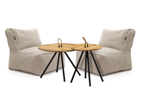Set mobilier gradina 2 fotolii puf Roolf Living Dotty mediu bej si 2 masute de cafea