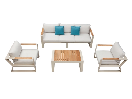 Set mobilier gradina si terasa Higold Exee 2.0, 2 fotolii, canapea 3 locuri si masuta, bej