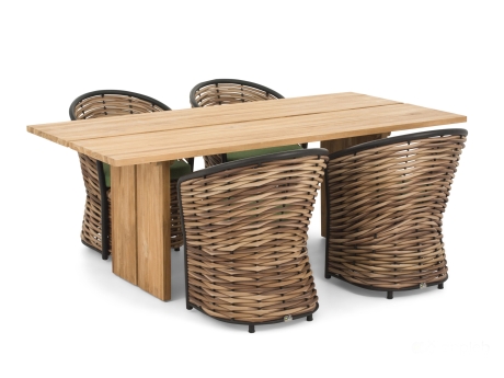 Set masa si scaune gradina si terasa Apple Bee Cocoon, masa dreptunghiulara 200 cm si 4 scaune, cadru negru, verde