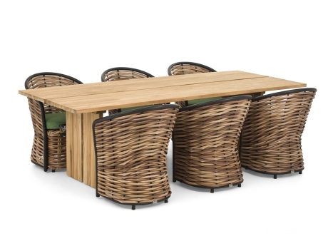 Set masa si scaune gradina si terasa Apple Bee Cocoon, masa dreptunghiulara 250 cm si 6 scaune, cadru negru, verde
