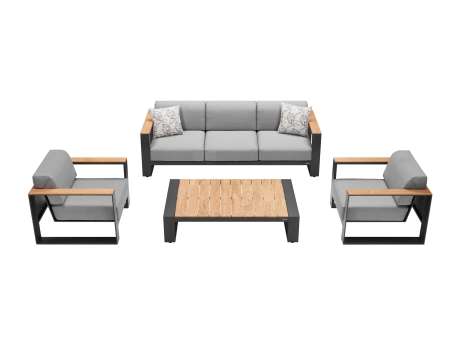 Set mobilier gradina si terasa Higold Cambusa, 2 fotolii, canapea 3 locuri si masuta, gri, cadru antracit
