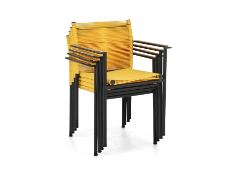 Set scaune gradina si terasa Apple Bee Jakarta, 4 bucati, cadru negru, galben