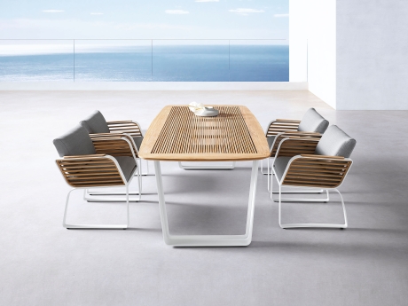 Set masa si scaune gradina Higold Wing, masa dreptunghiulara si 6 scaune, gri, cadru alb