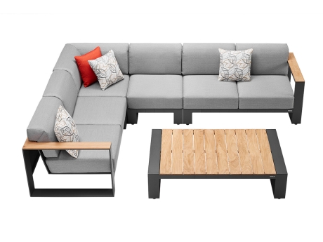 Set mobilier gradina si terasa Higold Cambusa, coltar 5 locuri si masuta, gri, cadru antracit